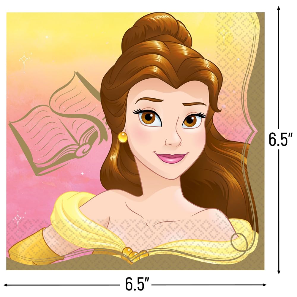 Disney Princess Luncheon Napkins, 6.5" (16-Pack) - Deluxe Party Napkins, Perfect for Themed Parties and Celebrations, Belle