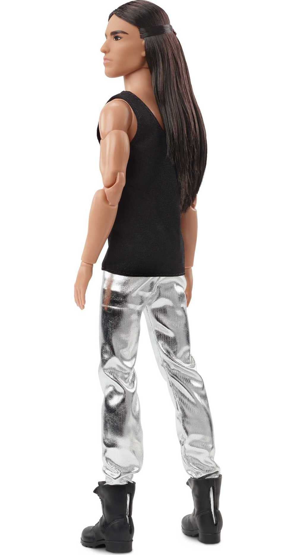 Barbie Signature Looks Ken Doll (Long Brunette Hair) Fully Posable Fashion Doll Wearing Black Tank Top & Metallic Pants, Gift for Collectors