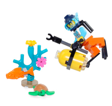 LEGO CITY Minifigure - Deep Sea Scuba Diver (with Turtle, Fish, and Sea Plant)