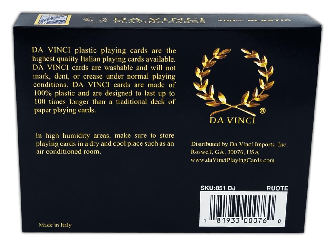 DA VINCI Ruote Italian 100% Plastic Playing Cards 2-Deck Set Bridge Size Large Index