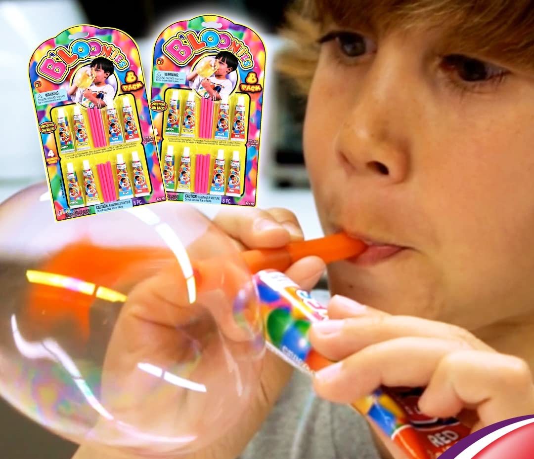 JA-RU Bloonies Magic Plastic Bubbles Balloons Variety Pack (8 Tubes per Pack)| Kids Super Elastic | Blow Up Balloons with Straw | Party Favors