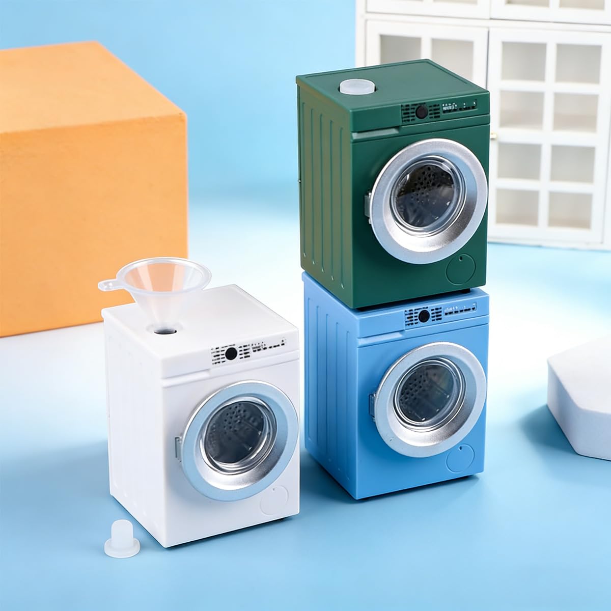 1:12 Scale Dollhouse Miniature Washing Machine, Real Rotating Drum, Openable Lid & Drain Pipe, Mini Home Appliance Model for Dollhouse Decor & Micro