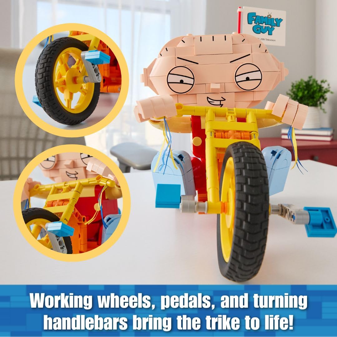 Brickcraft Family Guy Stewie on Trike Building Kit, 429 Piece Construction Set, Collectible Figure & TV Show Memorabilia Gift for Fans,Kids and Adult