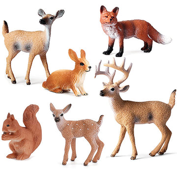 6 Pcs Simulated Forest Animal Models Figure Toy Playset, Woodland Creatures Figurines Miniature Toys Include Deer, Fox, Rabbit, Squirrel Treasures