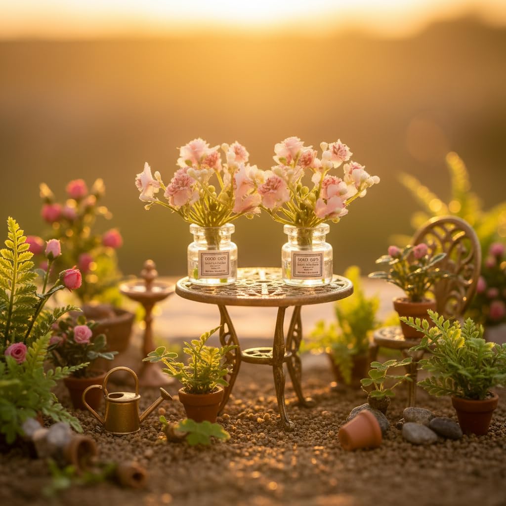 Miniature Flowers in Vase Set - 1:6 Scale Dollhouse Décor with Realistic Details, Tiny Floral Arrangements for Micro Landscape, Train Platform