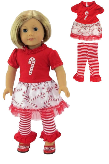 American Fashion World Candy Cane Tutu Christmas Outfit for 18-Inch Dolls | Premium Quality & Trendy Design | Dolls Clothes for Popular Brands