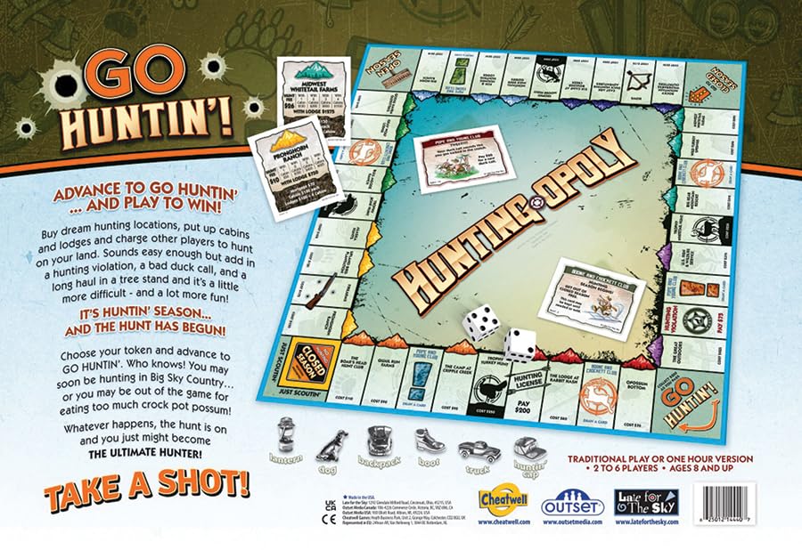 Hunting-Opoly Board Game - It’s Hunting Season and The Hunt has Begun! - for 2 to 6 Players Ages 8 and up