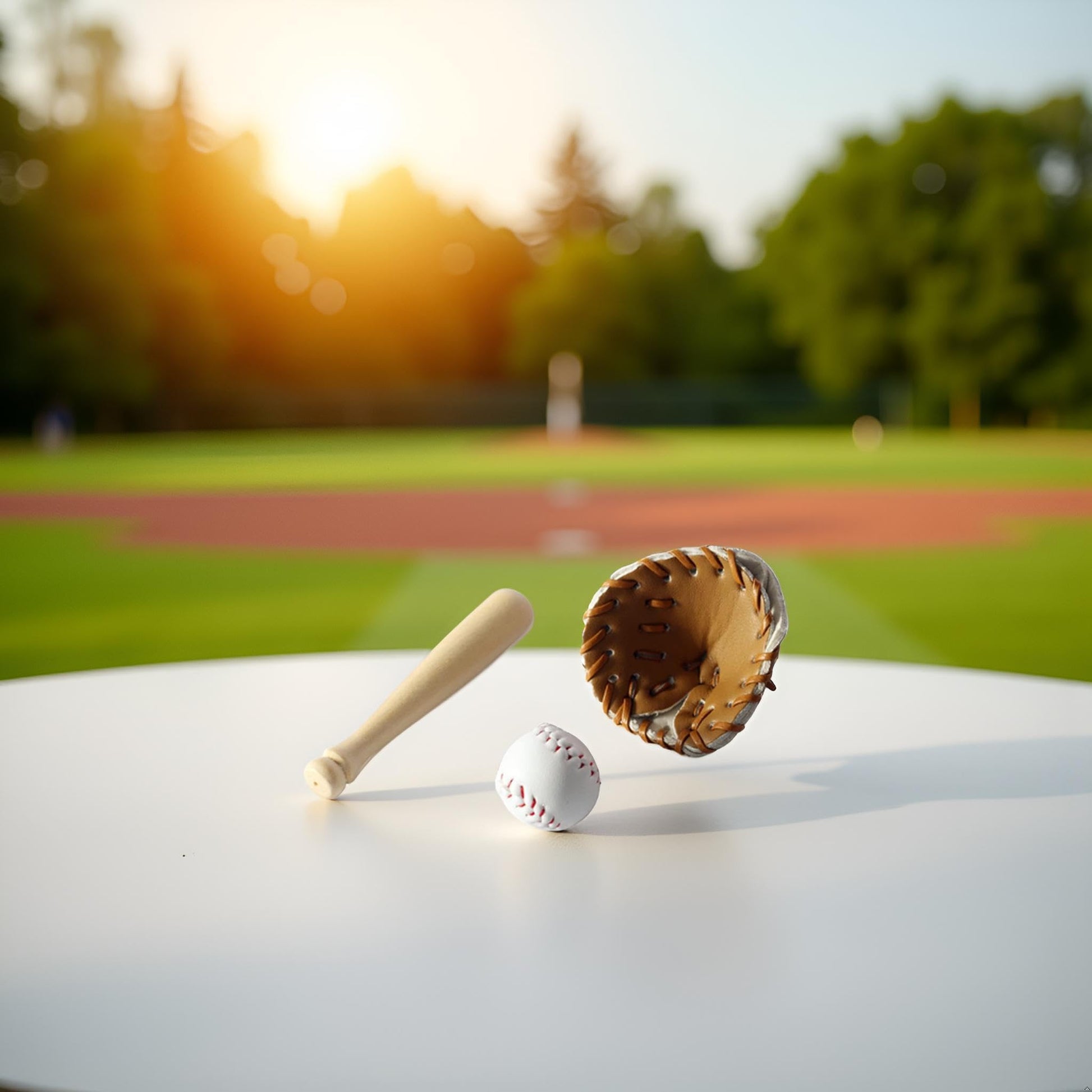 3Pcs Set Khaki Dollhouse Baseball,1/12 Scale Miniature Dollhouse Accessories, Wood Miniature Baseball Glove Set for cene