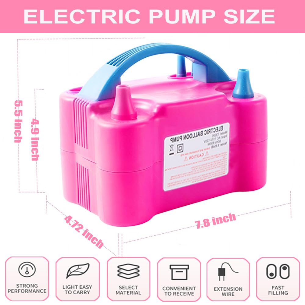 Balloon Pump Electric, 110V-120V Portable Dual Nozzle Balloon Blower with Tying Tools, Clips, Strips, Glues, Ribbons for Birthday Party Wedding
