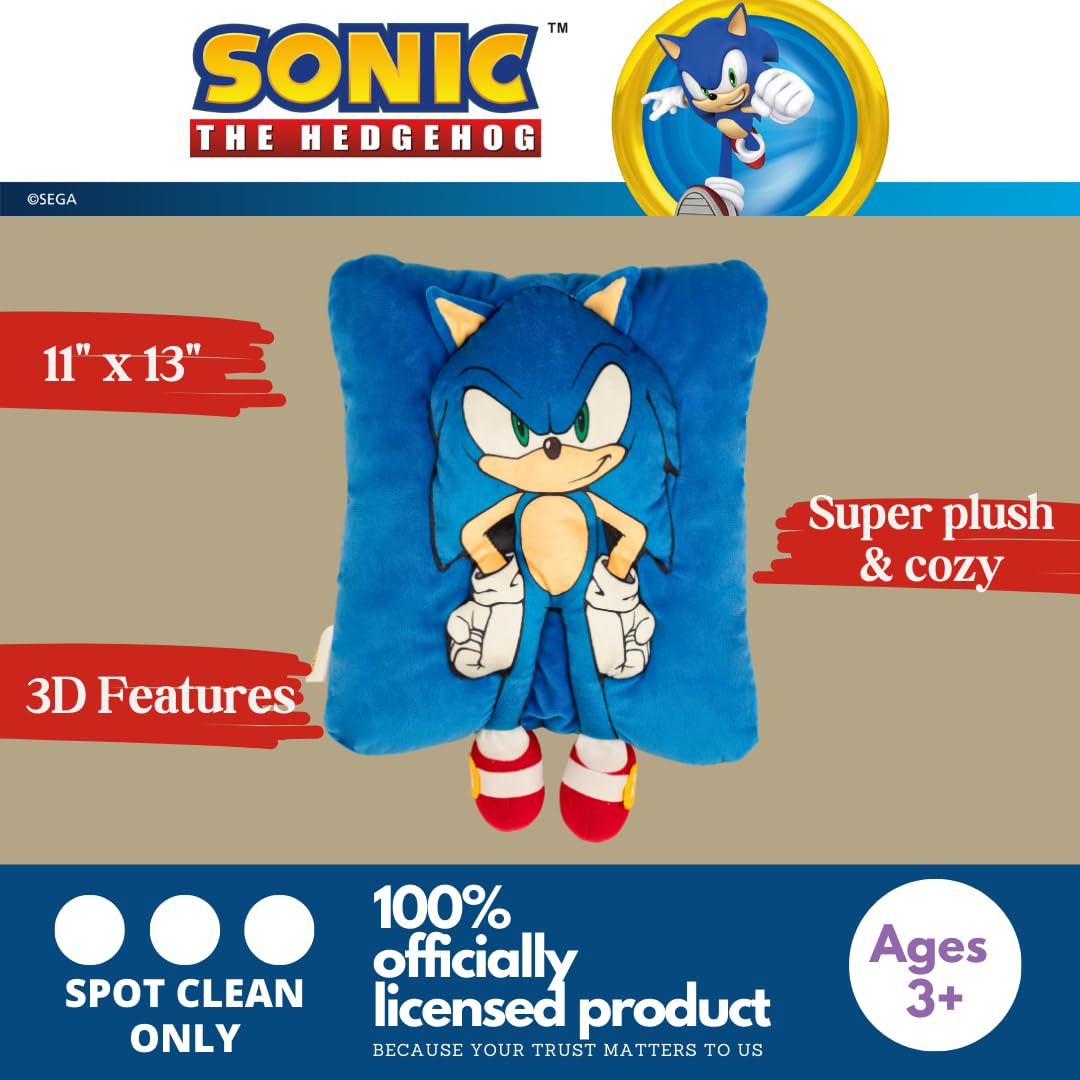 Sonic The Hedgehog Anime Kids Super Plush Cozy Snuggle 3D Pillow (Officially Licensed Product) by Franco