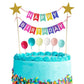 Xihuimay 15pcs Cake Topper Birthday Set Happy Birthday Banner Handmade Cupcake Topper including Colorful Rainbow Clouds Balloon Stars Picks for Boys