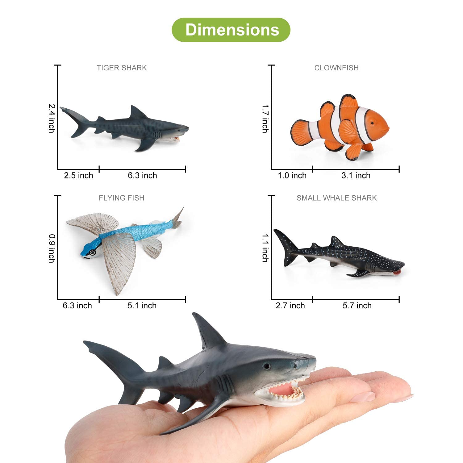Volnau Sea Creature Toys Figures 7PCS Indian Ocean Shark Animal Figurines for Toddlers Kids Christmas Decoration Gift Plastic Fish Preschool Pack