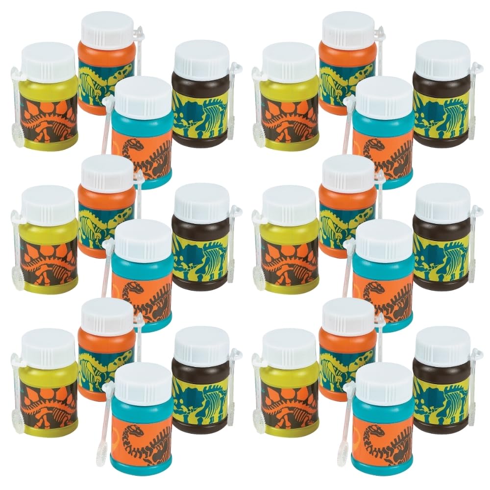 Fun Express Dino Bubbles (24 Pack of 1 oz Bottles) Dinosaur Party Favors and Toys - VBS Vacation Bible School Supplies/Decor