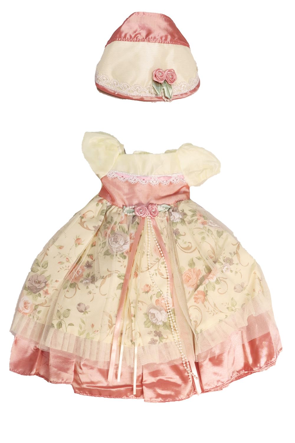 American Fashion World Pink Floral Colonial Dress for 18 Inch Dolls with Matching Bonnet