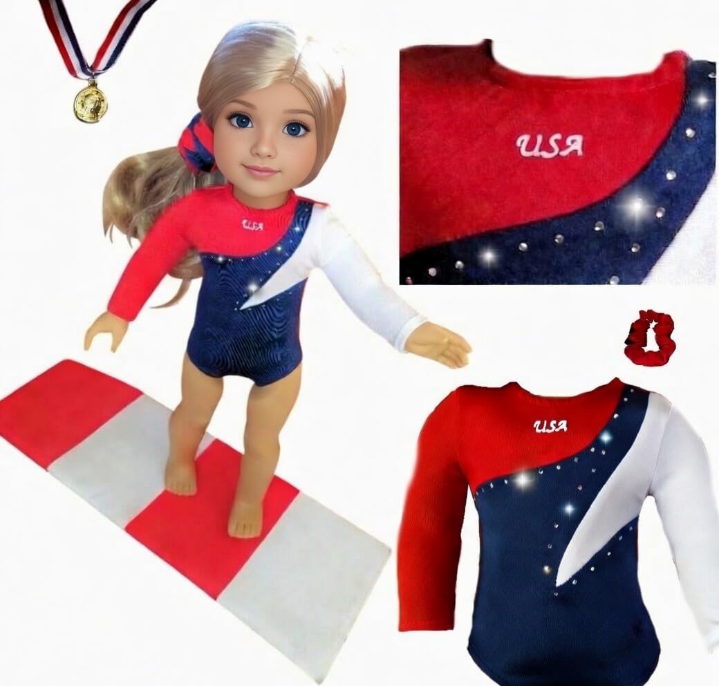 18 Inch USA American Doll Gymnastics Set - 4PC Gymnast Set