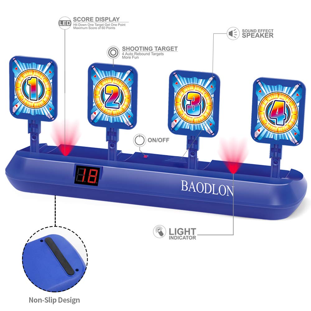 BAODLON Digital Shooting Targets with Foam Dart Toy Gun, Electronic Scoring Auto Reset 4 Targets, Shooting Game Toys Gifts for Age of 5, 6, 7, 8, 9