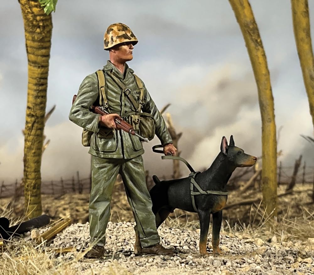 W. Britain Jack Tars & Leathernecks 13029 U.S. Marine Dog Handler World War 2 Pacific 1:30 Scale Metal (Approximately 2.5 INCHES Tall)