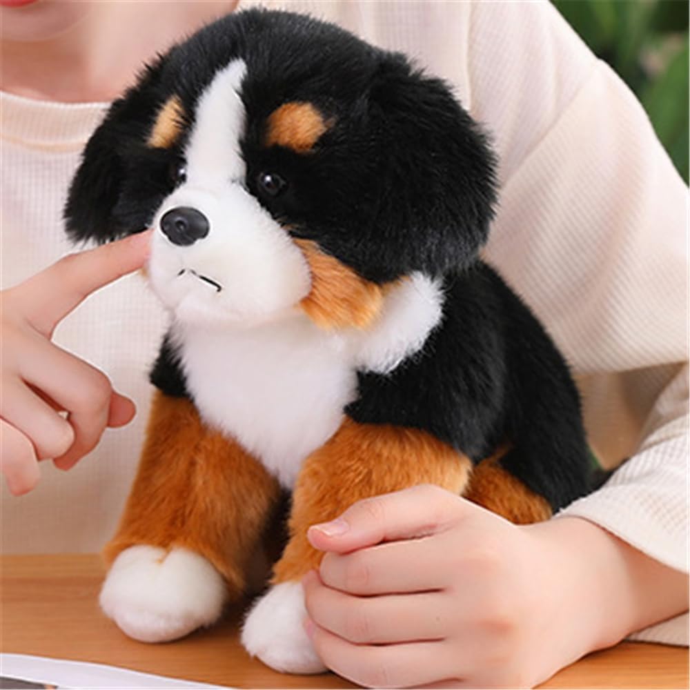 JIANEEXSQ Realistic Bernese Mountain Dog Stuffed Animal, Lifelike Bernie Mountain Dog Plush Toy Doll, Birthday Gift Decor