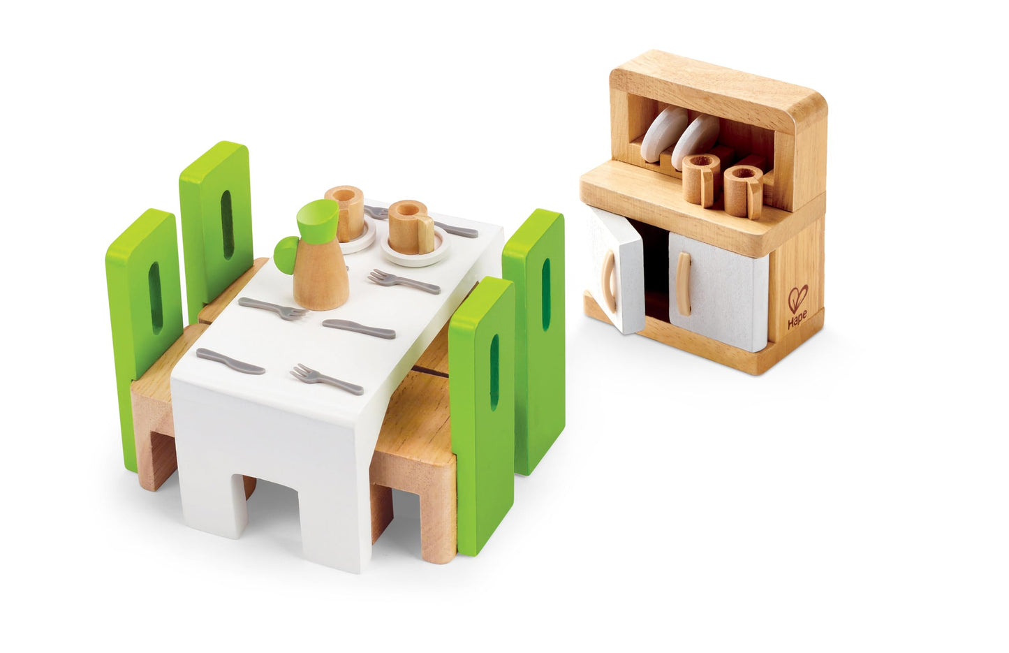 Hape Wooden Doll House Furniture Dining Room Set with Accessories| 1:12 Scales Miniature Dollhouse Furniture
