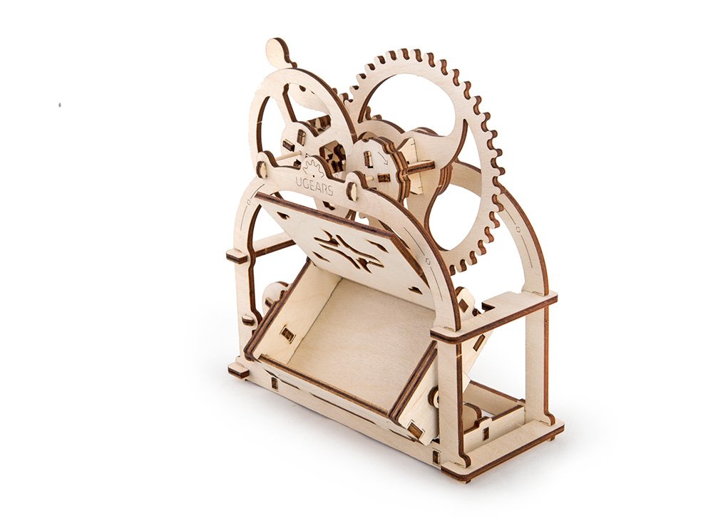 Ugears Mechanical Etui 3D Puzzle, Wooden Building Blocks, Decorative Desktop Business Card Holder, Brain Teaser Game for Teens and Adults