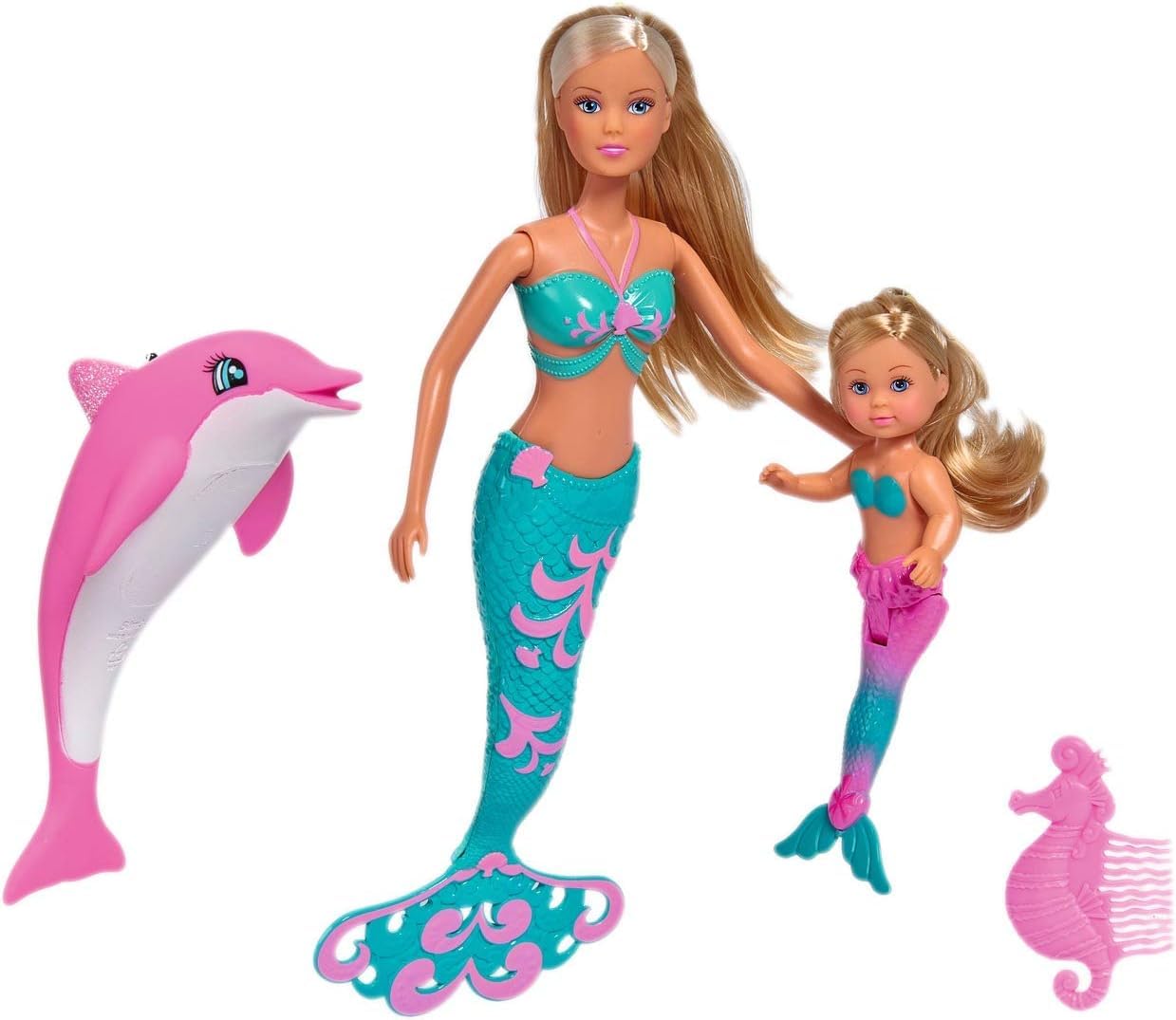 Simba Toys - Steffi Love and Evi Mermaid Friends | Includes Dolphin Figure and Seahorse Comb | Ages 3+