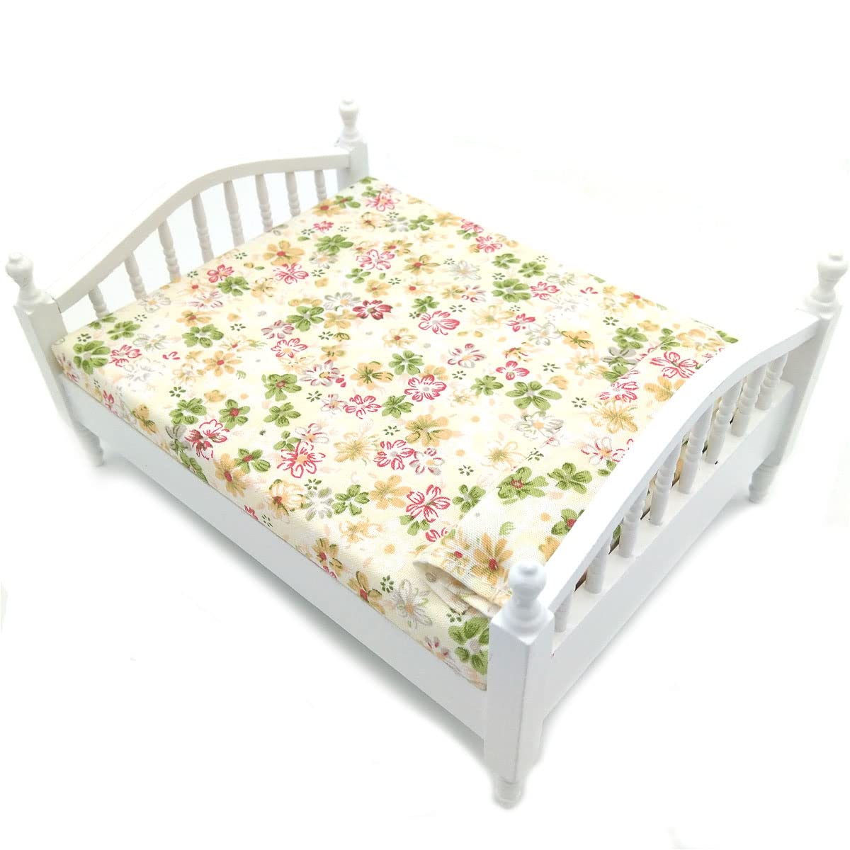 Dollhouse Wooden Double Bed 1/12 Scale Miniature Furniture Queen Bed for Bedroom (Warm)