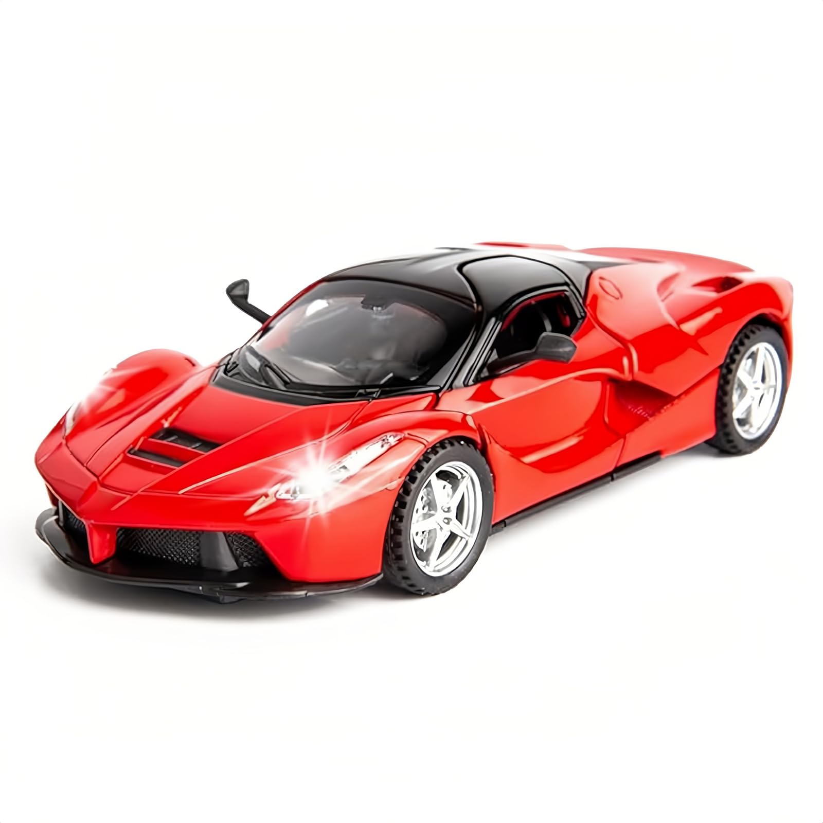 WAKAKAC 1/32 Race Model Car, Pull Back Toy Car Vehicle Alloy Diecast Model, Openable Doors, Collectible Gift Cars for Kids Ages 3-8 (Red)
