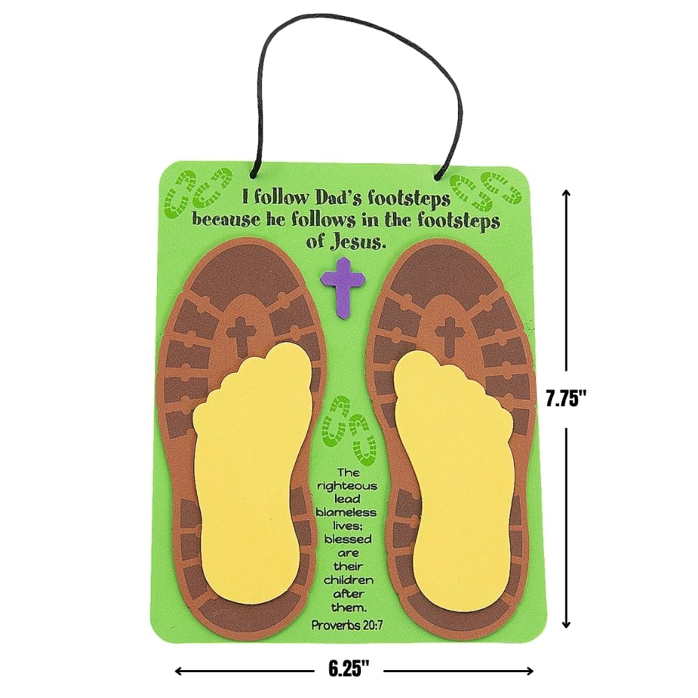 Fun Express Religious Father's Day Footprint Sign Craft Kit (Makes 12) - Christian Sunday School Crafts for Kids, Bulk DIY Activity, Self-Adhesive