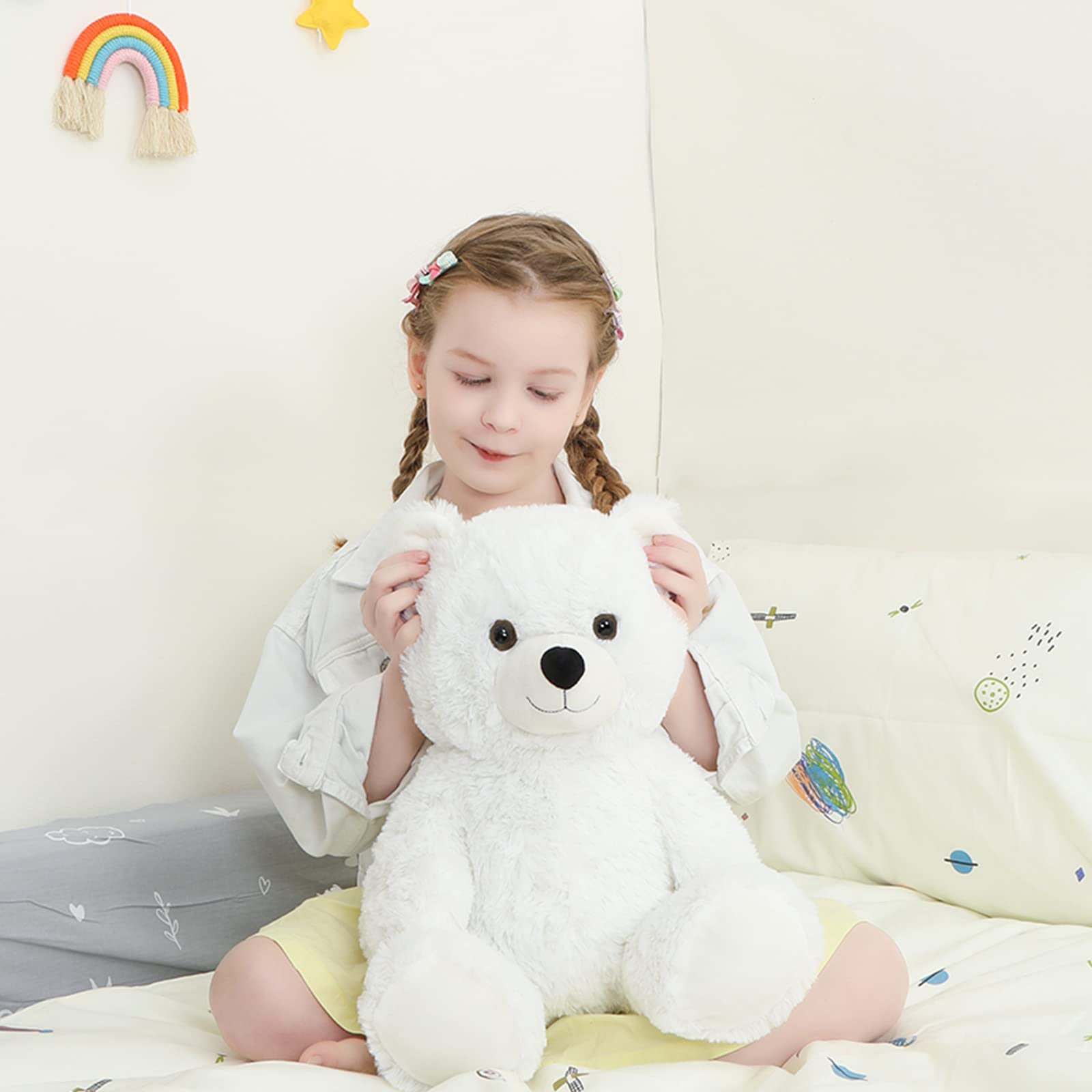 Tezituor White Teddy Bear Stuffed Animal, Cute 18 inch Big Stuffed Teddy Bear Plush Toy, Soft Teddy Bear Plush Birthday Party Gift for Boys Girls
