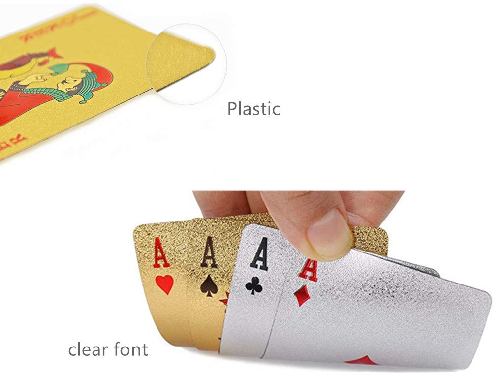 jcoral 2 Pack Diamond Playing Cards Gold Silver Poker Cards Waterproof Plastic Gold and Silver Foil Playing Cards Highly Flexible,2 Decks of Cards