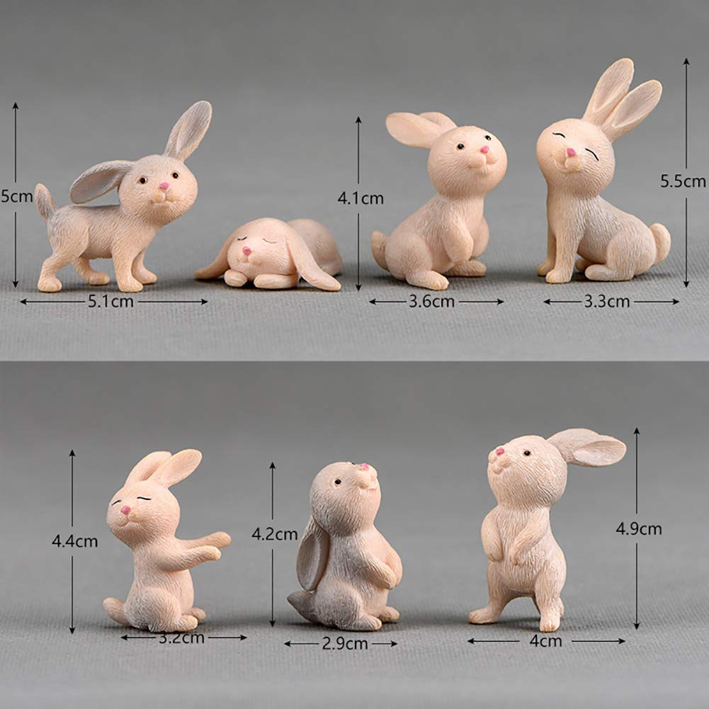 7 Pcs Rabbit Figures for Kids, Animal Toys Set Cake Toppers, Rabbit Fairy Garden Miniature Figurines Collection Playset for Christmas Birthday Gift