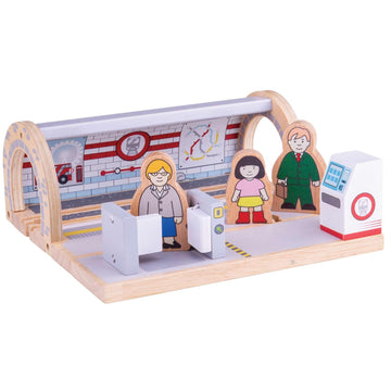 Bigjigs Rail Underground Train Station | Kids Railway Accessories for Wooden Track Sets | London Underground & City Metro Inspired Play Set |