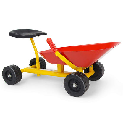 HONEY JOY Ride On Sand Dumper for Kids, Outdoor Garden Dump Cart Wheelbarrow w/8 Inch Wheels, Heavy Duty Steel Sit On Pulling Wagon Play Toy for Boys