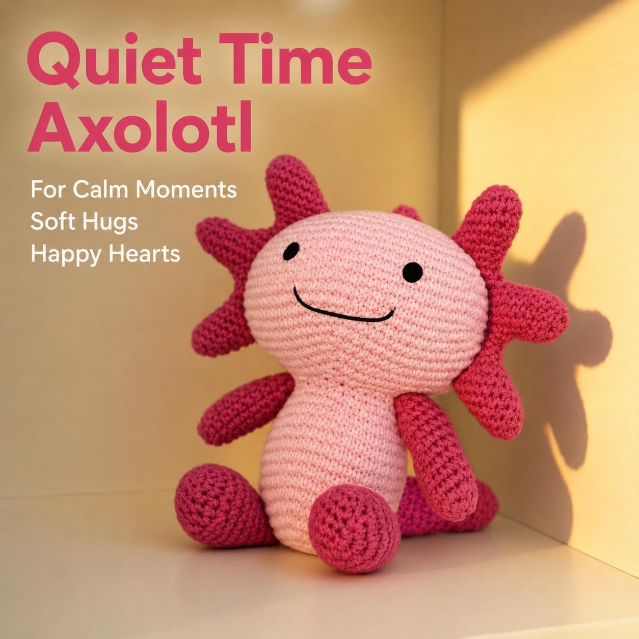 JoyAmigo Pink Crochet Axolotl Plush, 10 Inch Soft Stuffed Animal, Kawaii Plushie for Girls and Kids, Nursery Decor, Bedtime Buddy, Birthday Gift