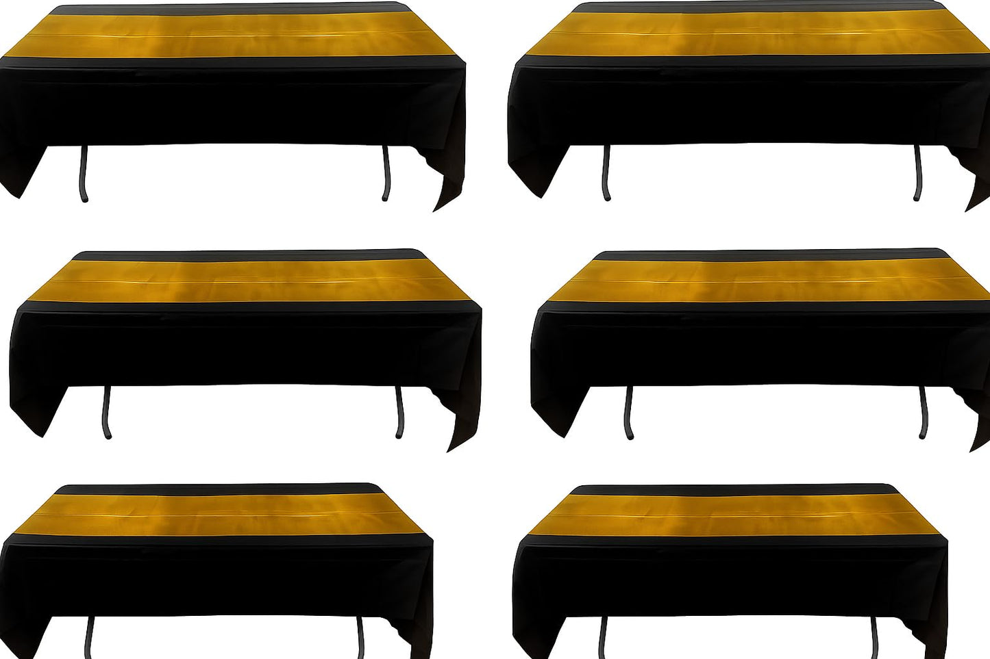 Oojami Black and Gold Plastic Tablecloths Disposable, 6 Pack - 54 x 108 in Waterproof Rectangle Table Covers for 8 Foot Tables, Manteles de Mesa de