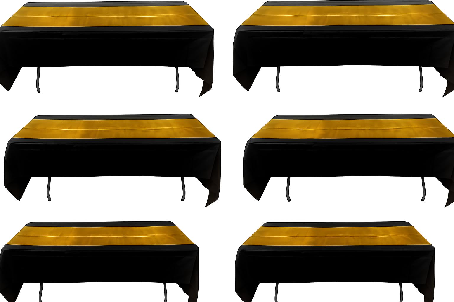 Oojami Black and Gold Plastic Tablecloths Disposable, 6 Pack - 54 x 108 in Waterproof Rectangle Table Covers for 8 Foot Tables, Manteles de Mesa de