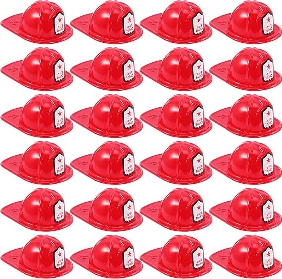 Erinnmy 24 Pcs Kids Firefighter Hat, Plastic Fireman Helmet, Red