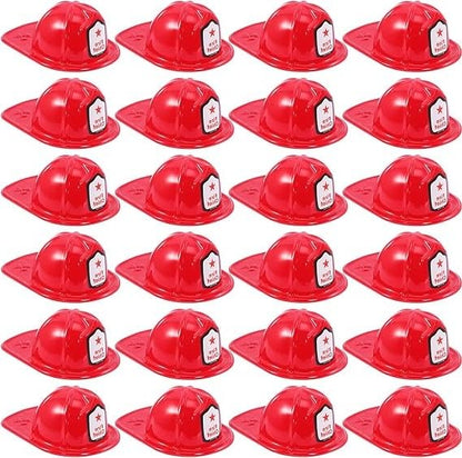 Erinnmy 24 Pcs Kids Firefighter Hat, Plastic Fireman Helmet, Red