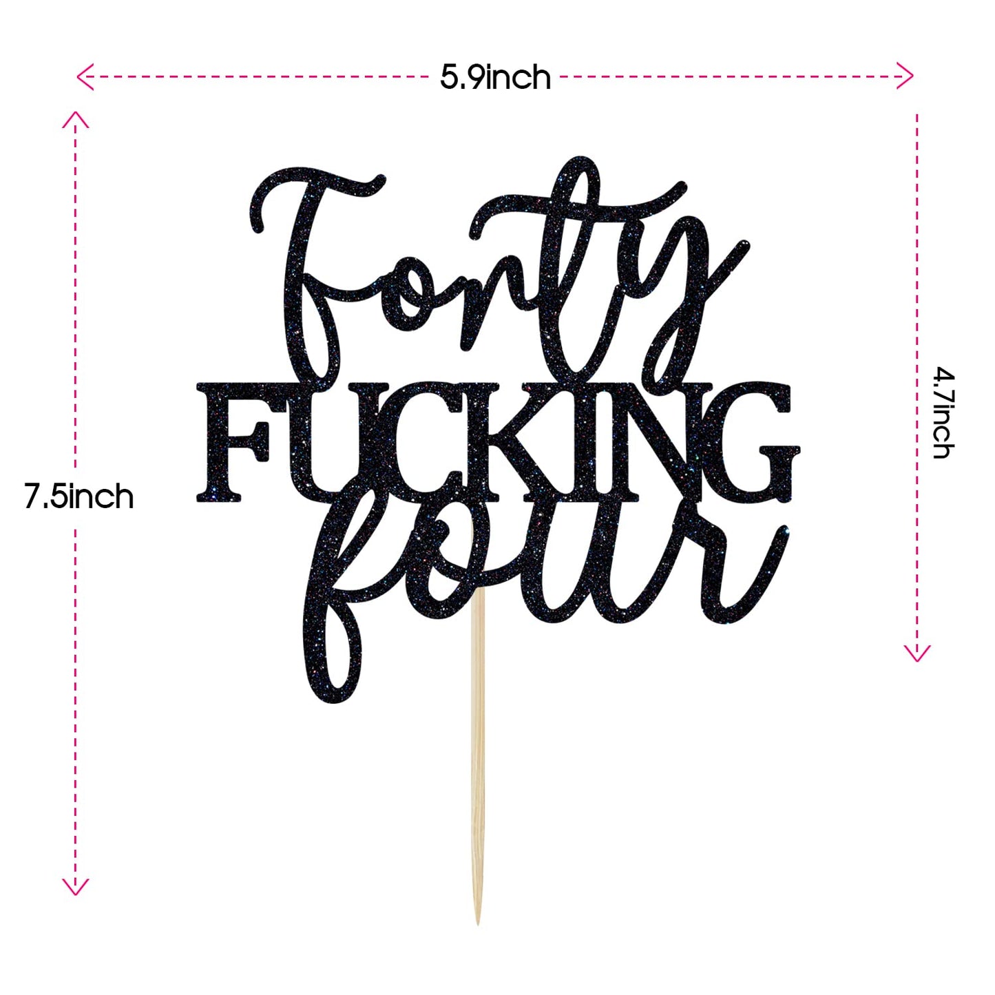 Unoggsor Forty Fucking Four Cake Topper - Happy 44th Birthday Cake Decor - Cheers to 44 Years Birthday Party Decorations Supplies, Black Glitter
