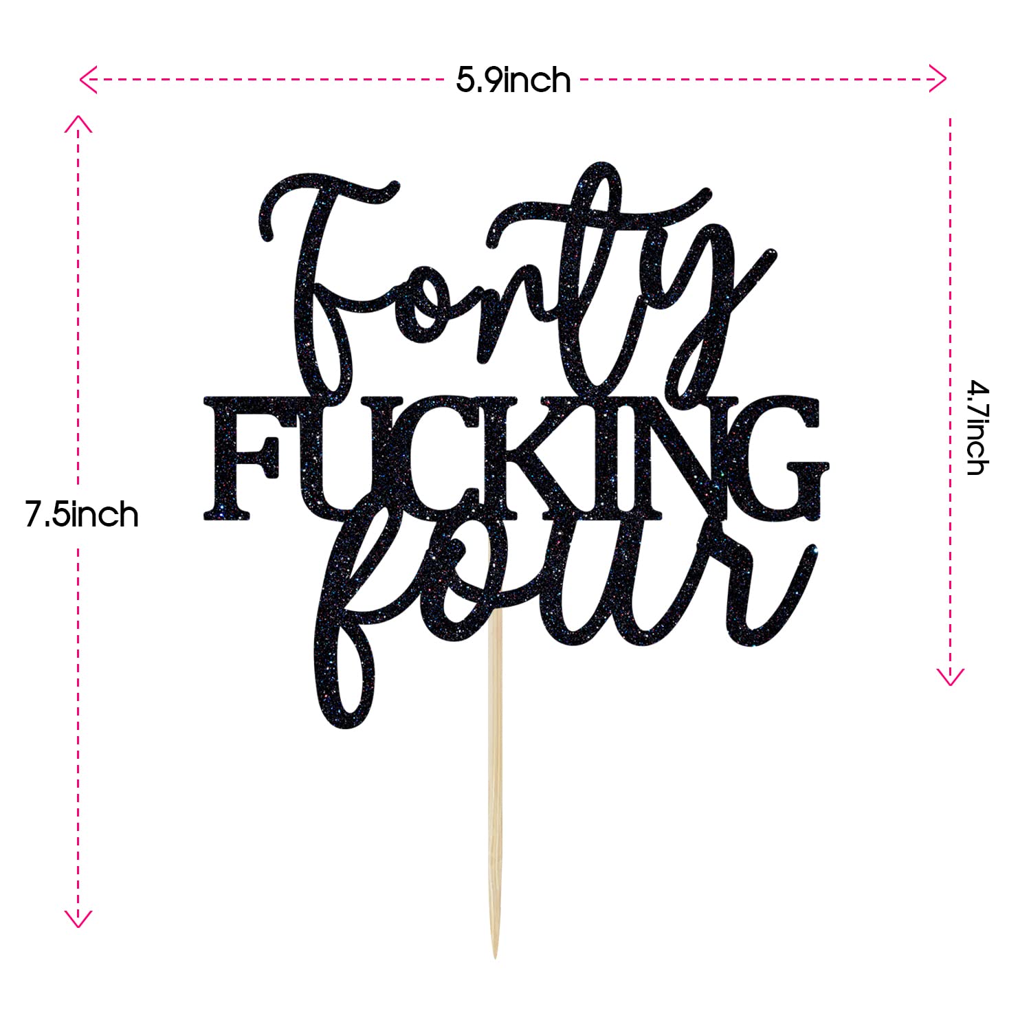 Unoggsor Forty Fucking Four Cake Topper - Happy 44th Birthday Cake Decor - Cheers to 44 Years Birthday Party Decorations Supplies, Black Glitter