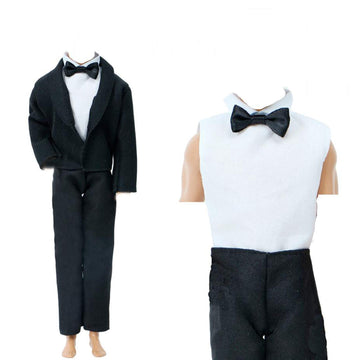 BJDBUS 2 Sets Formal Office Suits Including Black Coat , White Coat , White Shirt with Bow-Knot , Black Trousers Groom Wedding Tuxedo for 11.5 Inch