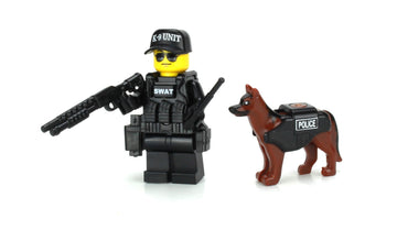 Battle Brick 1.6 Inches Tall Police K9 Tactical Assault Officer Collectible Minifigure | Genuine Minifig | Packaged in the USA | Great Gift for Ages