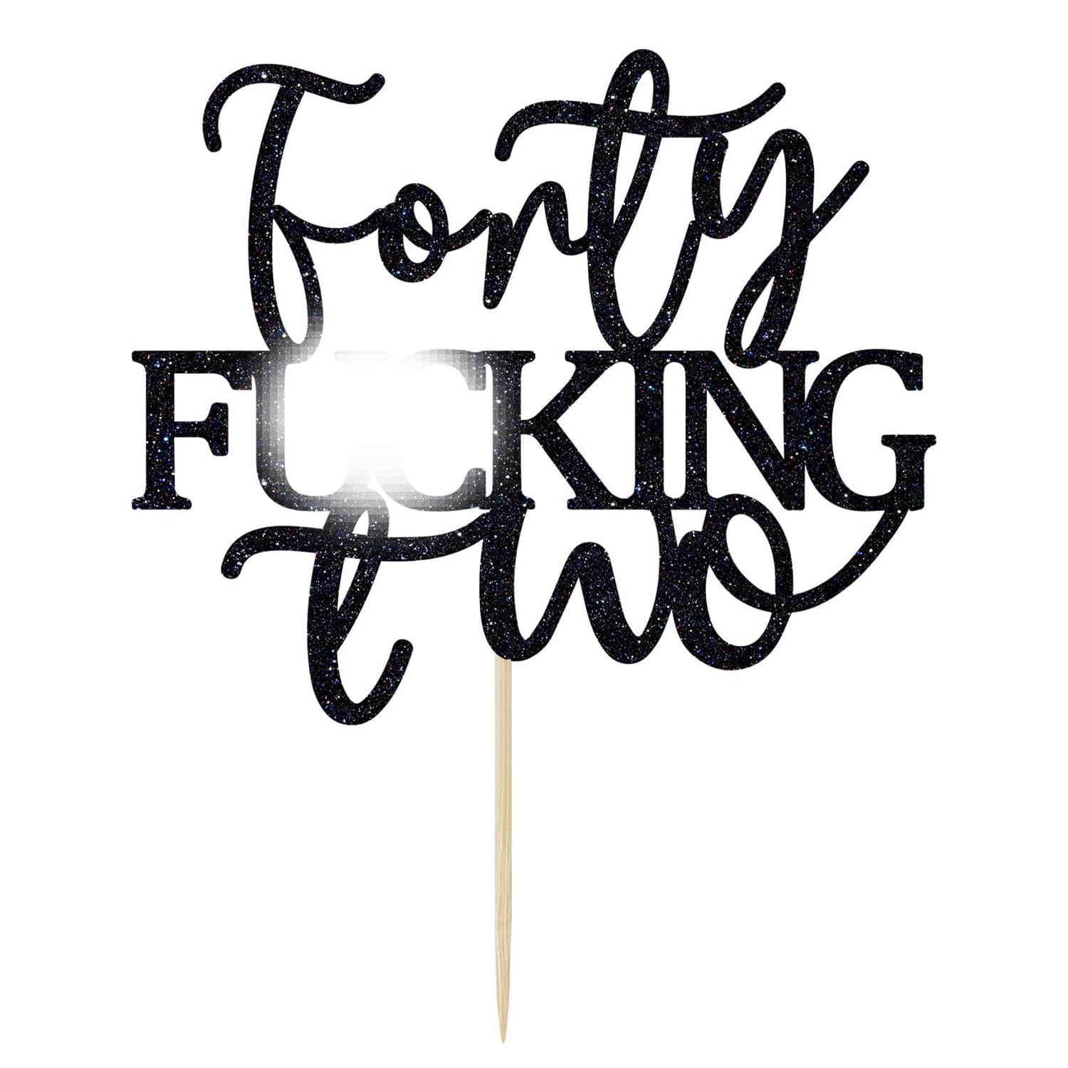 Unoggsor Forty Fucking Two Cake Topper - Happy 42nd Birthday Cake Decor - Cheers to 42 Years Birthday Party Decorations Supplies, Black Glitter