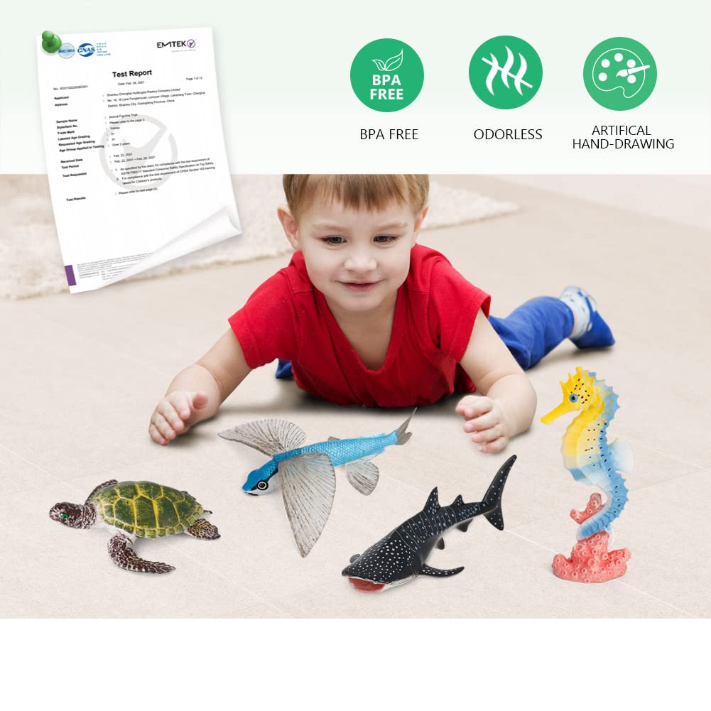 Volnau Sea Creature Toys Figures 7PCS Indian Ocean Shark Animal Figurines for Toddlers Kids Christmas Decoration Gift Plastic Fish Preschool Pack
