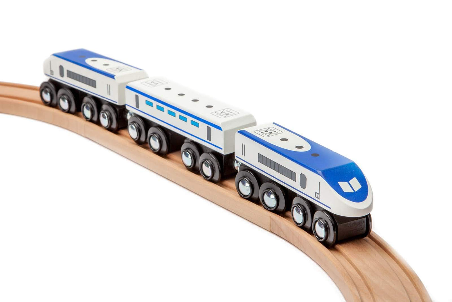 maxim enterprise, inc. Express Train Set, Bullet Train for Wooden Train Track, Train Set of 2 Engines & 1 Passenger Car, Compatible with Thomas