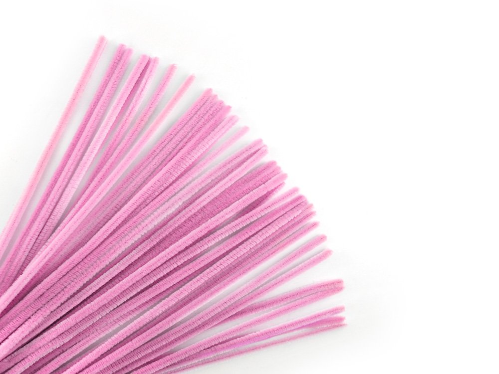 Krafty Kids Colorful Fuzzy Craft Sticks Pipe Cleaners - 40 Count - 12 Inches Long (Light Pink)