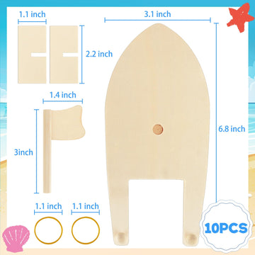 Amersumer 10 Pcs DIY Toy Wood Boat Craft Kits, Mini Wooden Sailboat Kits, Paddle Boats Paint and Decorate for School Projects, Make Your Own Sailboat