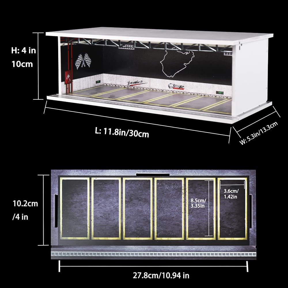 G-FANS Display Case for Hot Wheels - 1/64 Scale Die-cast Model Car Scenarios Display Case with LED Light and Acrylic Cover, Scenes Diorama Storage
