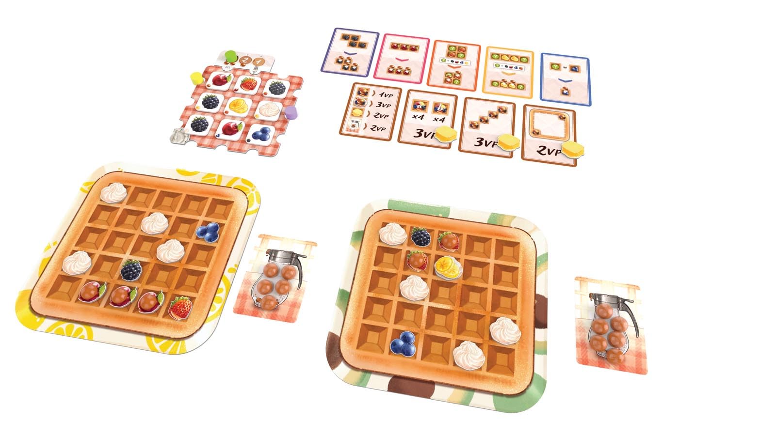 AEG Waffle Time | Draft Fruit Toppings & Whipped Cream, Create Patterns Spread Syrup | Abstract Strategy Breakfast Board Game | 1-4 Players | Ages 10+