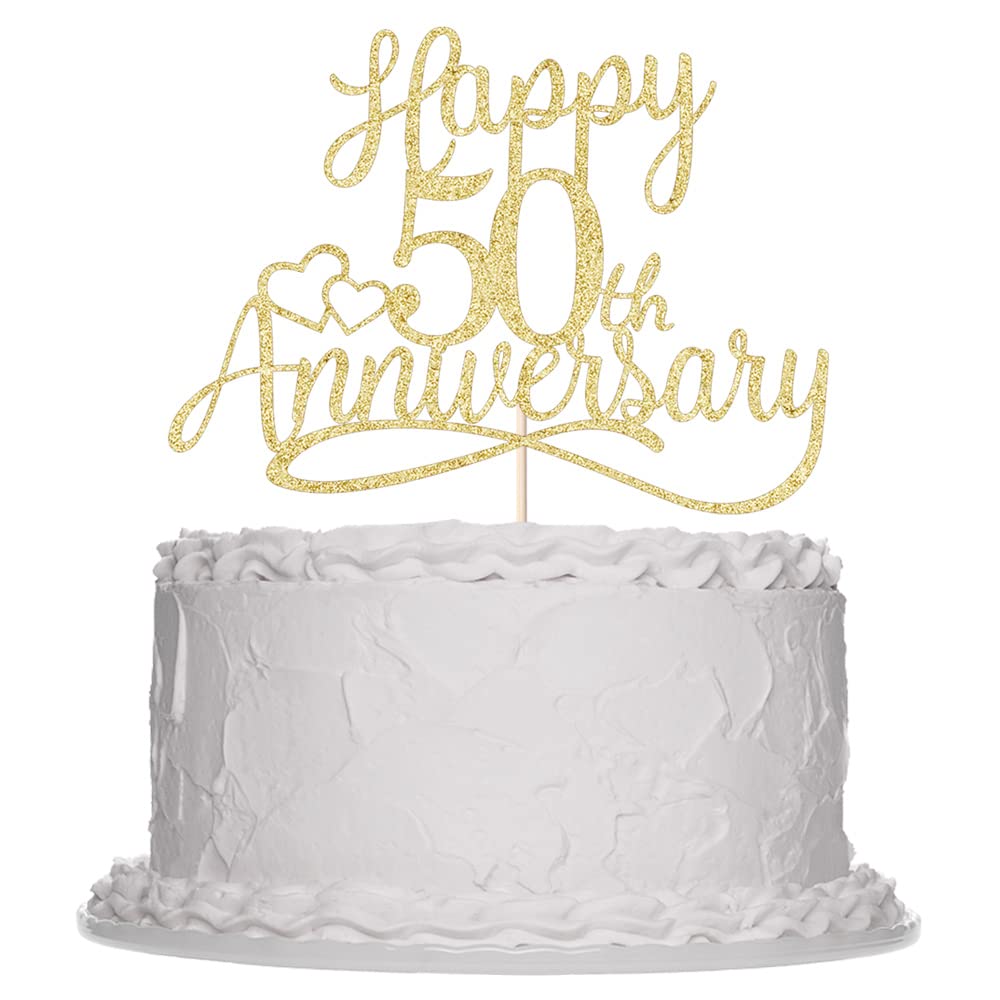 Sleyberoy golden Glitter Happy 50th Anniversary Cake Toppers -Wedding Anniversary Party Decorations, 50th Wedding Anniversary, Company Anniversary